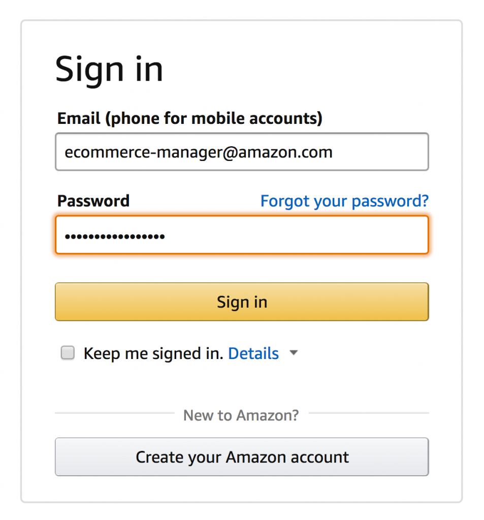 amazon login form